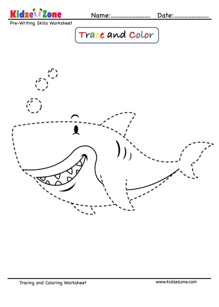 Pre Writing Trace And Color Worksheet Shark KidzeZone