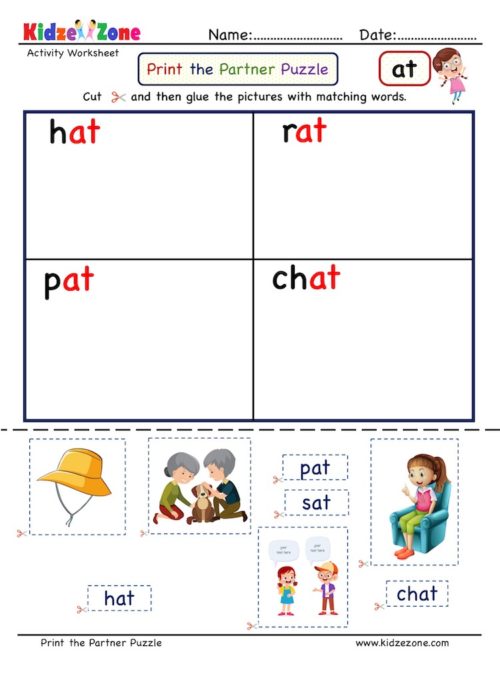 at word family - cut and paste activity worksheet - KidzeZone