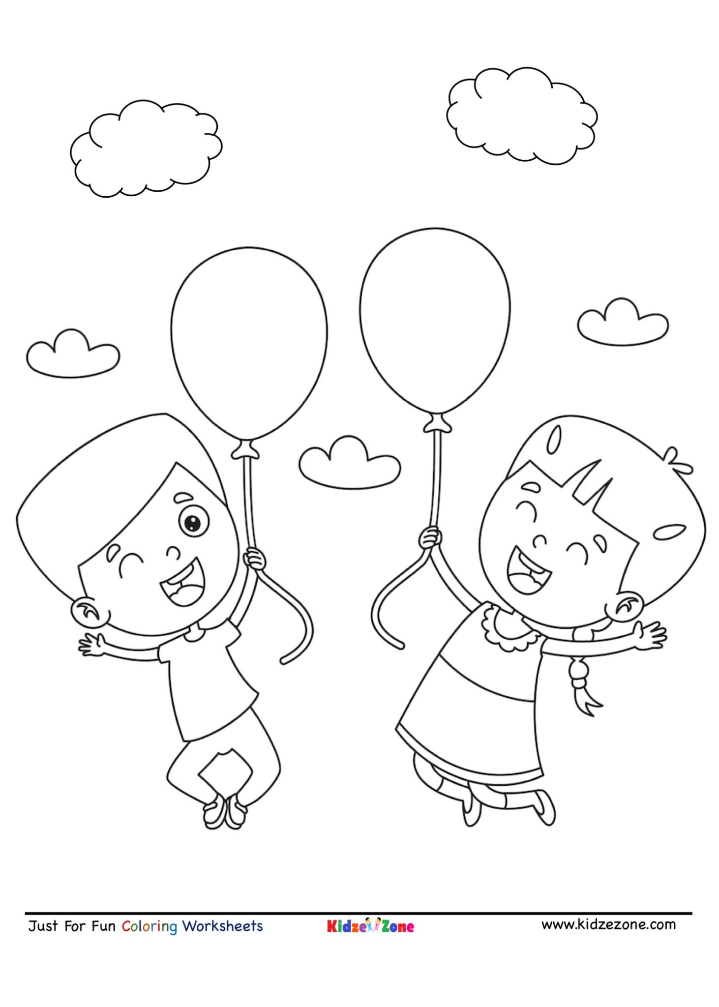 kids playing with balloon coloring page kidzezone