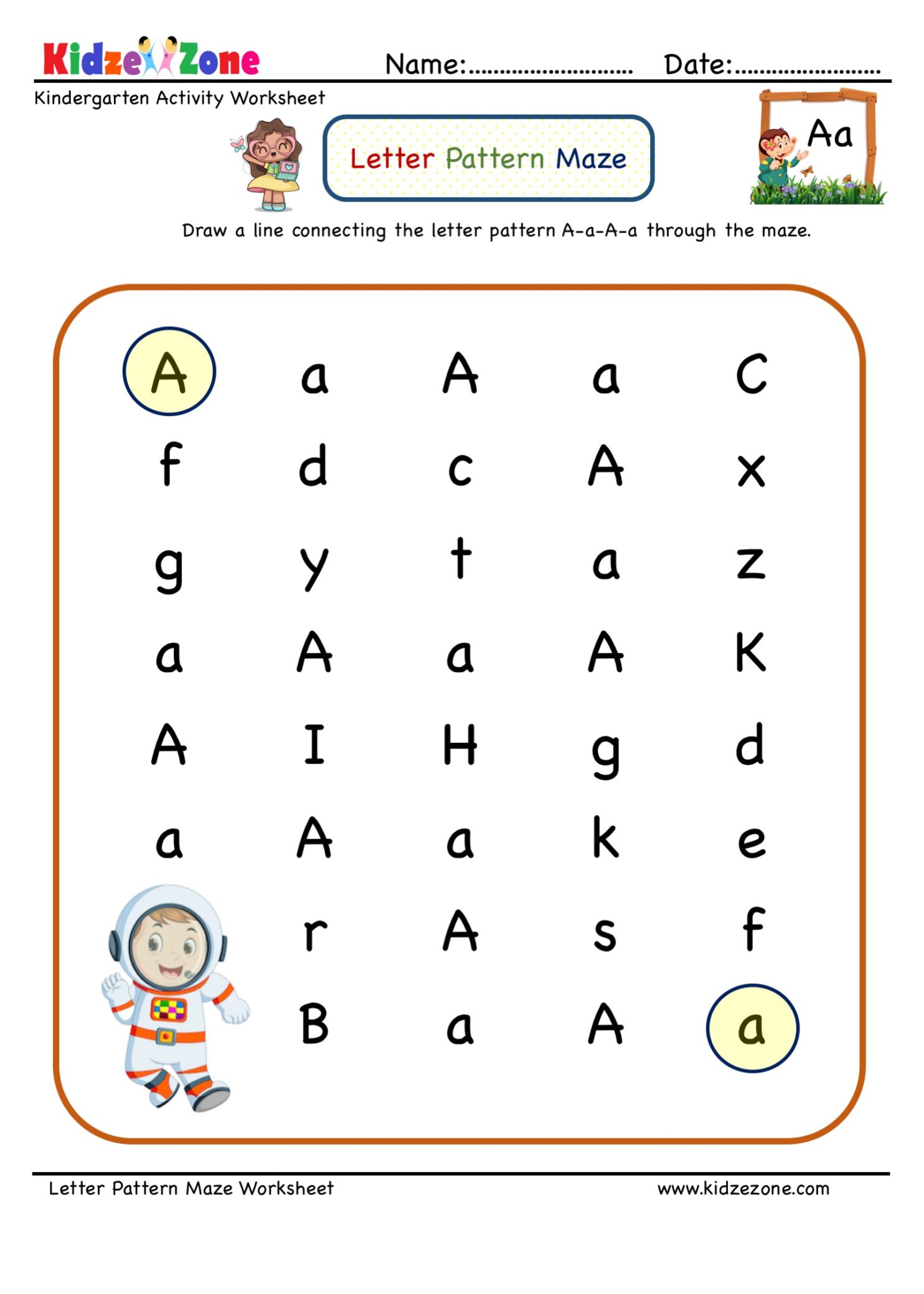 Letter A a Maze Worksheet KidzeZone