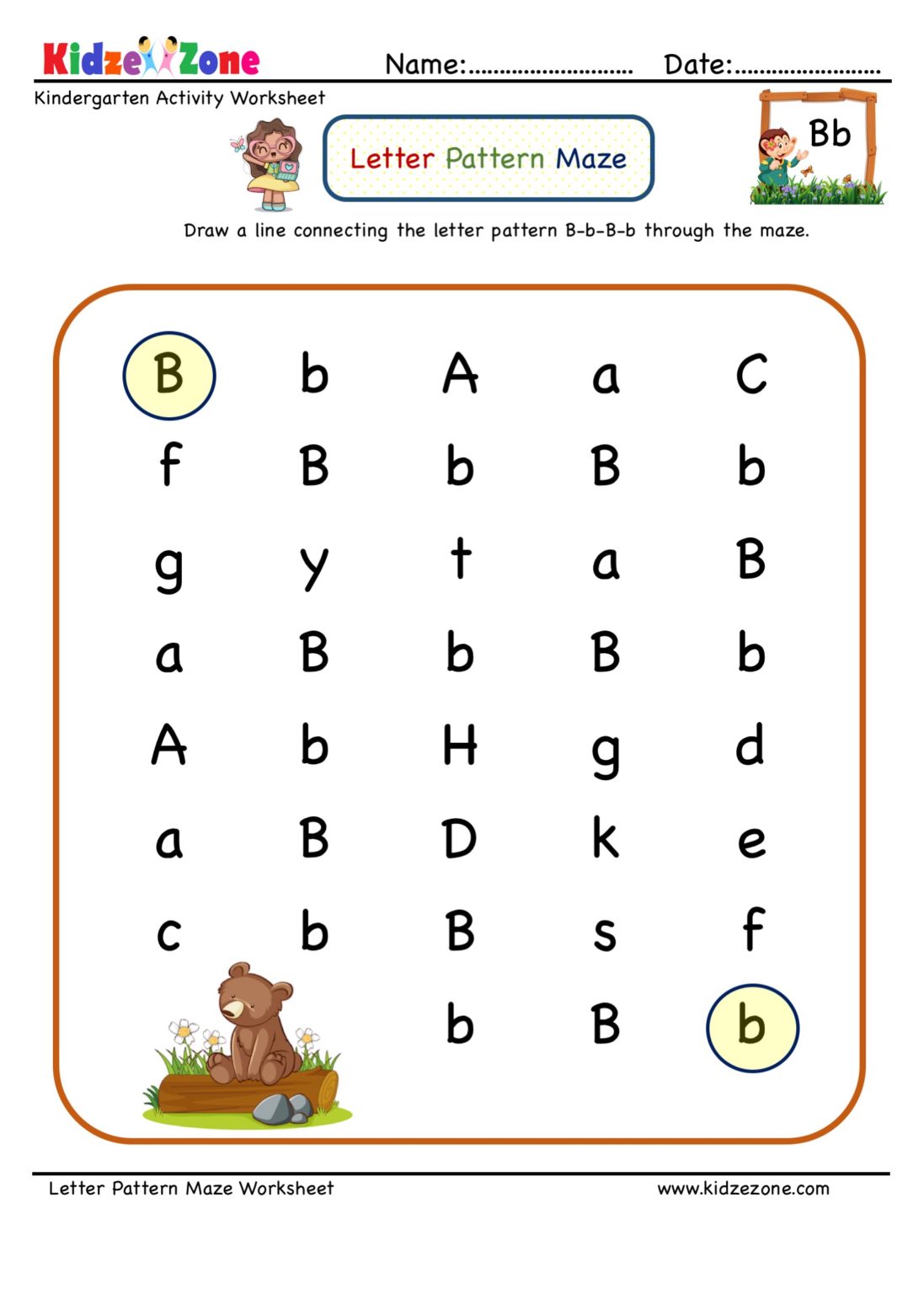 Letter B Maze Worksheet - KidzeZone