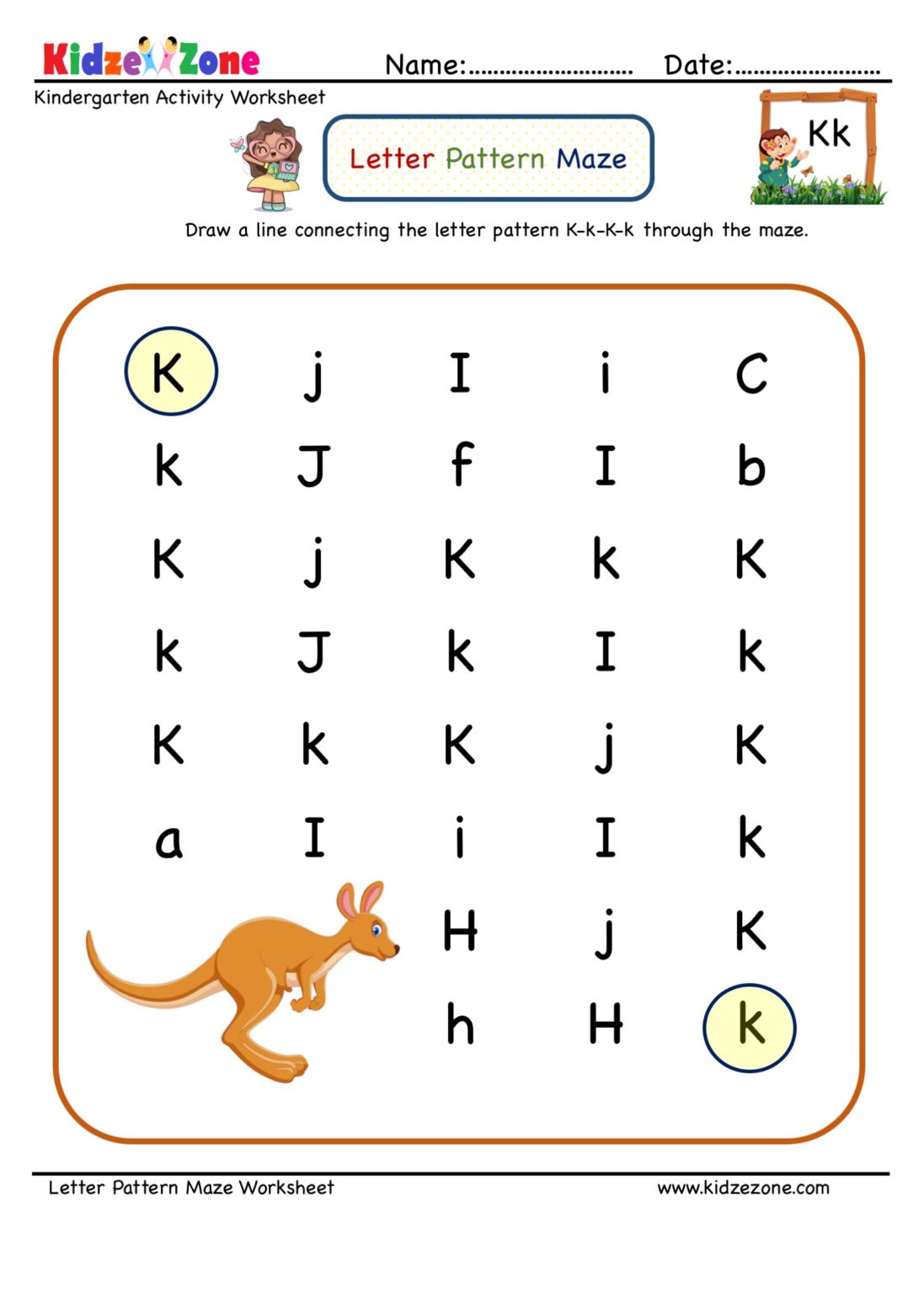 letter k maze worksheet kidzezone