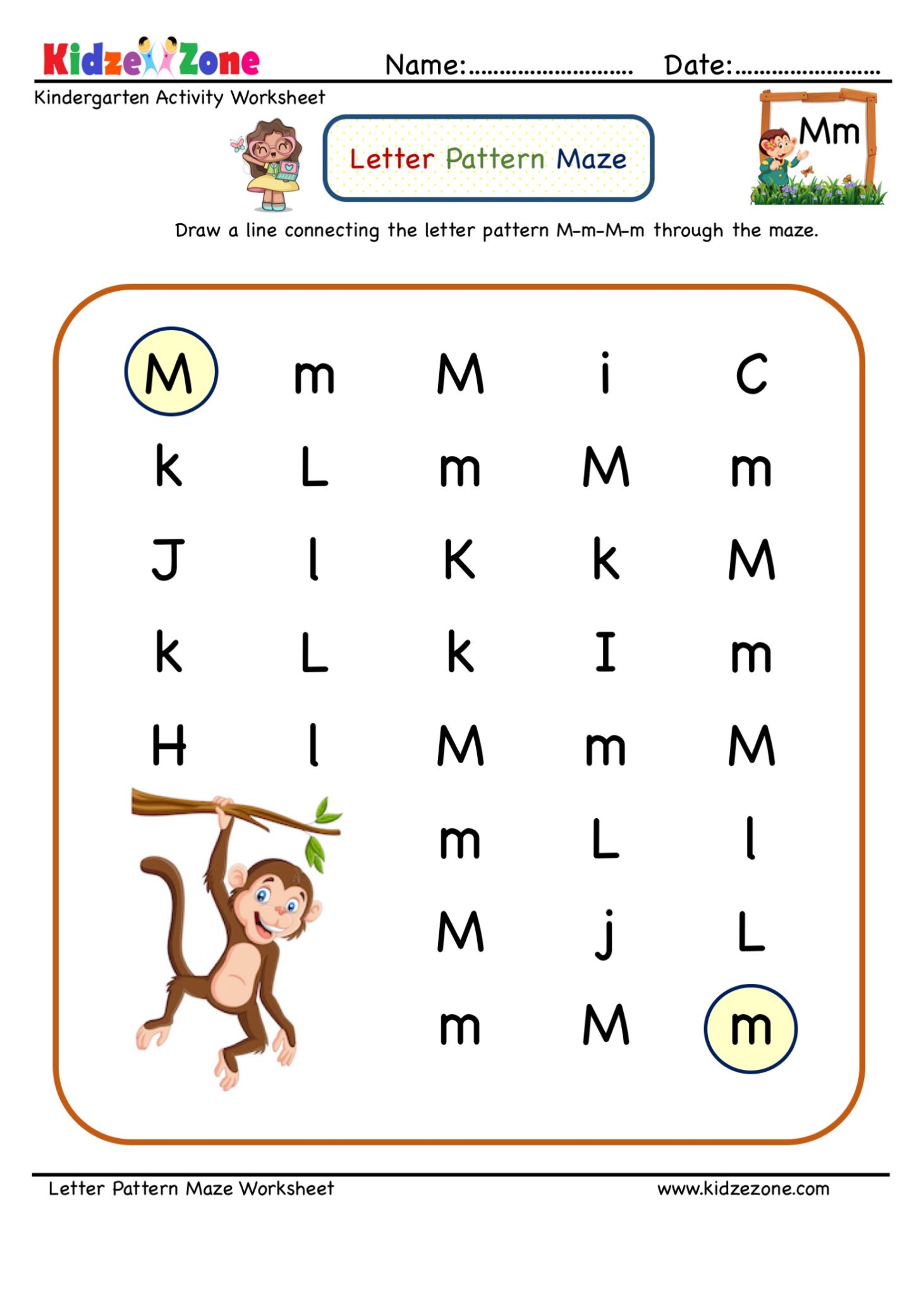 Letter M Maze Worksheet KidzeZone