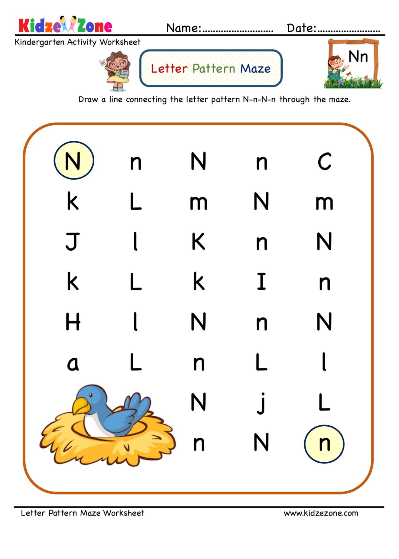 Letter N Maze Worksheet KidzeZone