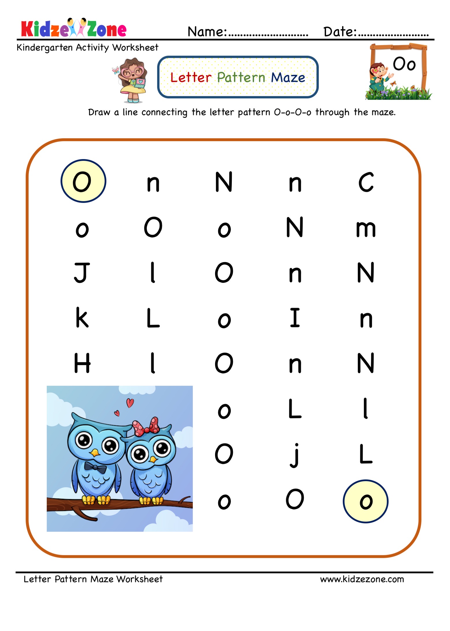 letter maze worksheet for letter o kidzezone