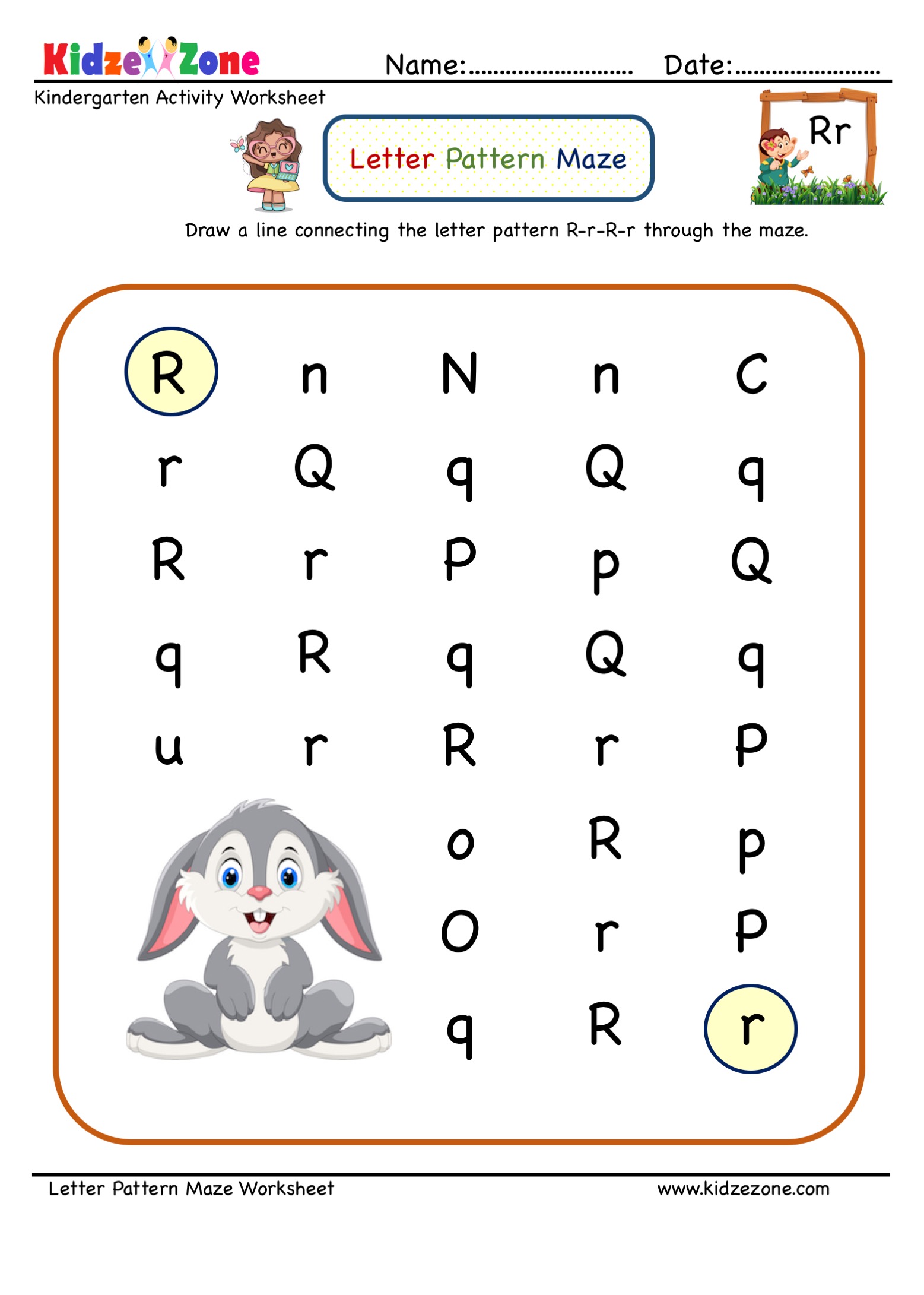 Letter R Maze Worksheet KidzeZone