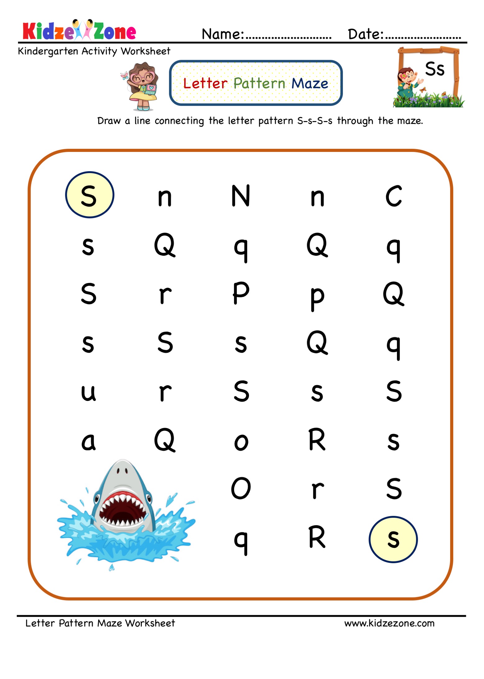 Letter S Maze Worksheet KidzeZone