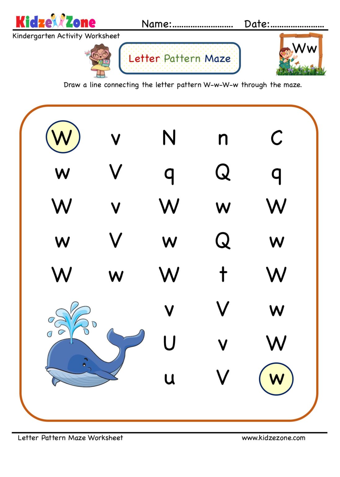 letter w maze worksheet kidzezone