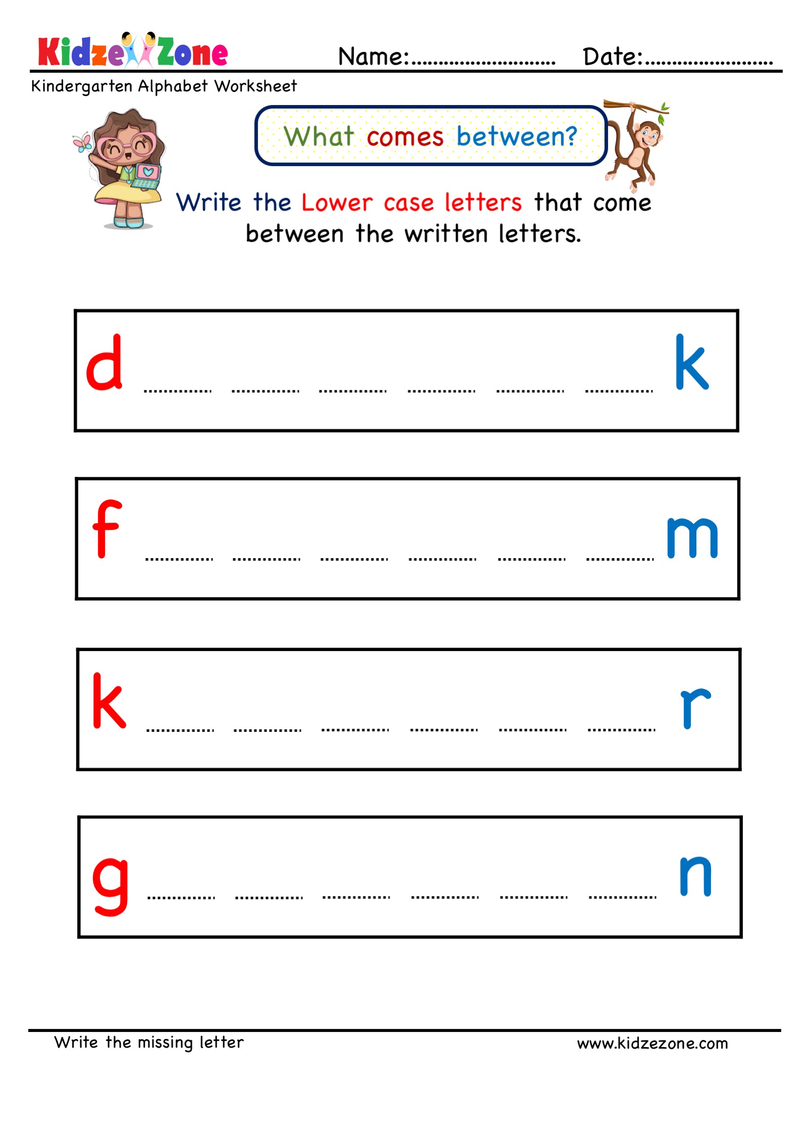 kindergarten missing letter worksheet what comes before