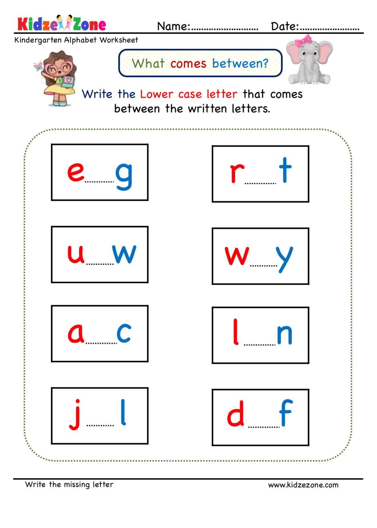 Kindergarten Missing Letter Worksheet What Comes In Between