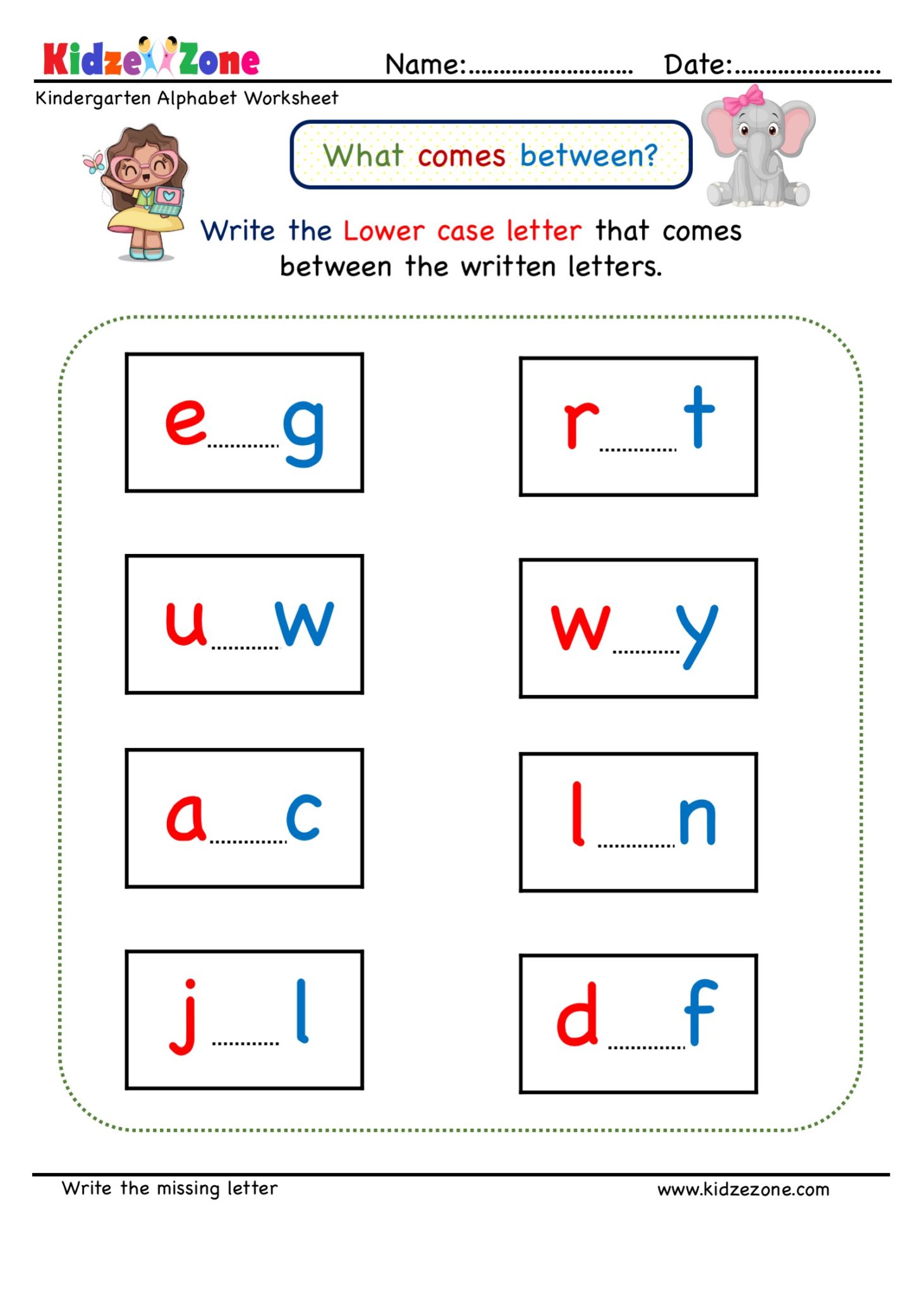 kindergarten missing letter worksheet what comes in between