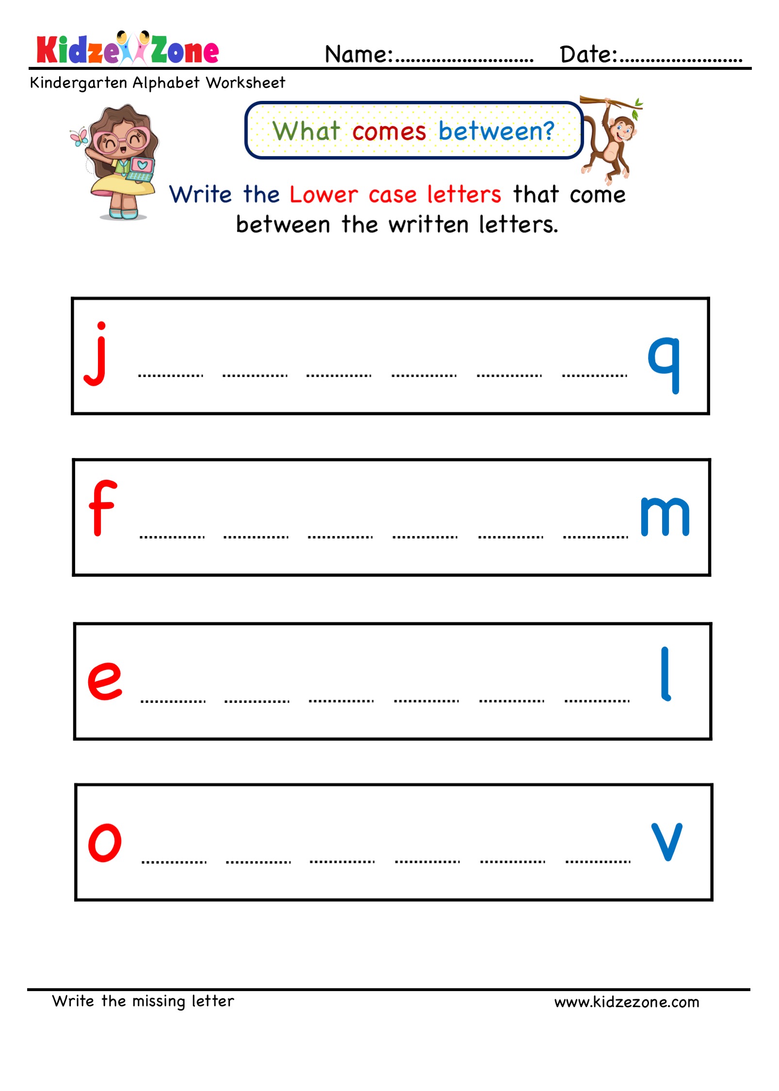 Kindergarten A to Z Missing Letter Worksheets - KidzeZone