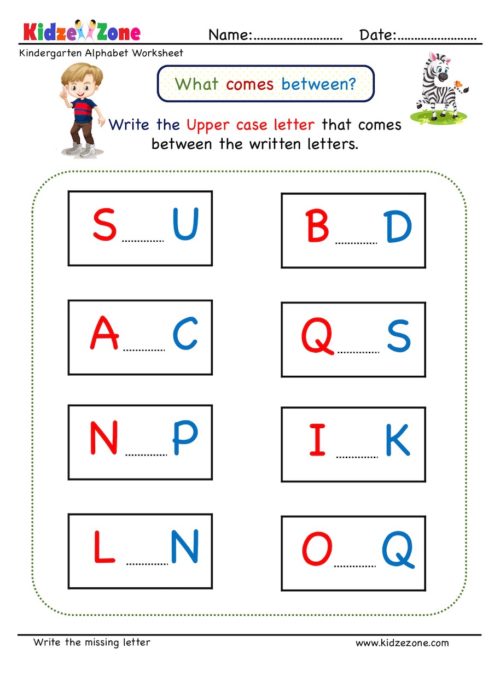 Kindergarten Missing Letter Worksheet - What Comes Before