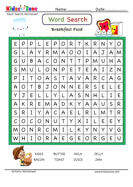 find the breakfast food in the word search grid kidzezone