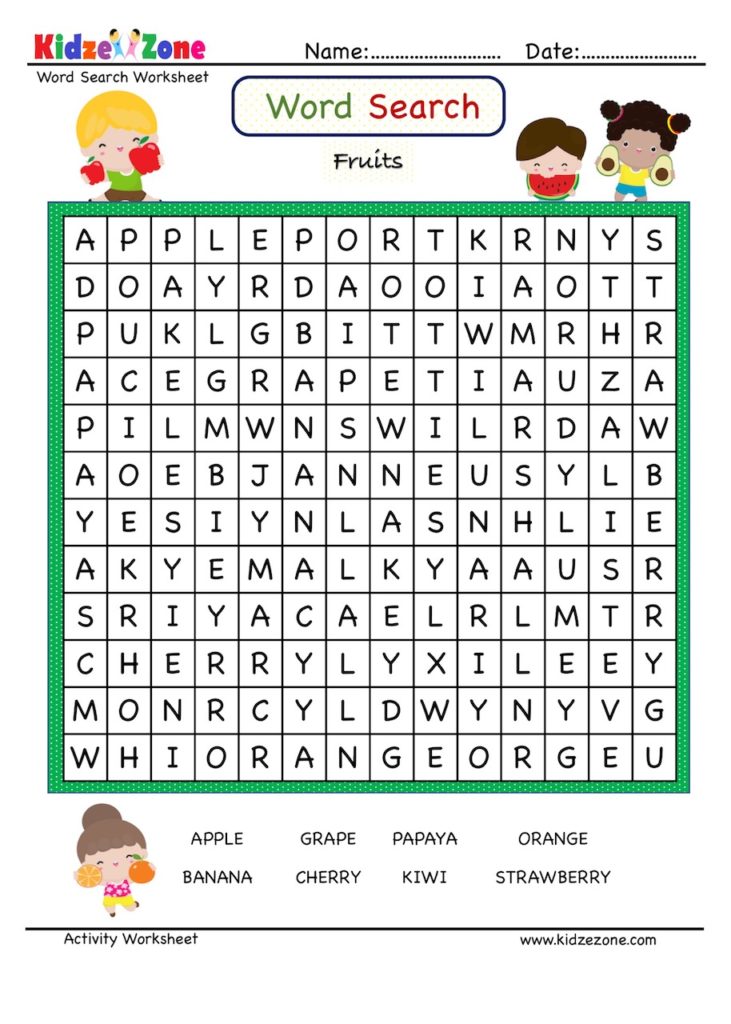 Find The Favorite Fruits In The Word Search Grid KidzeZone