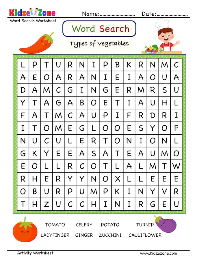 Find The Vegetables In The Word Grid KidzeZone