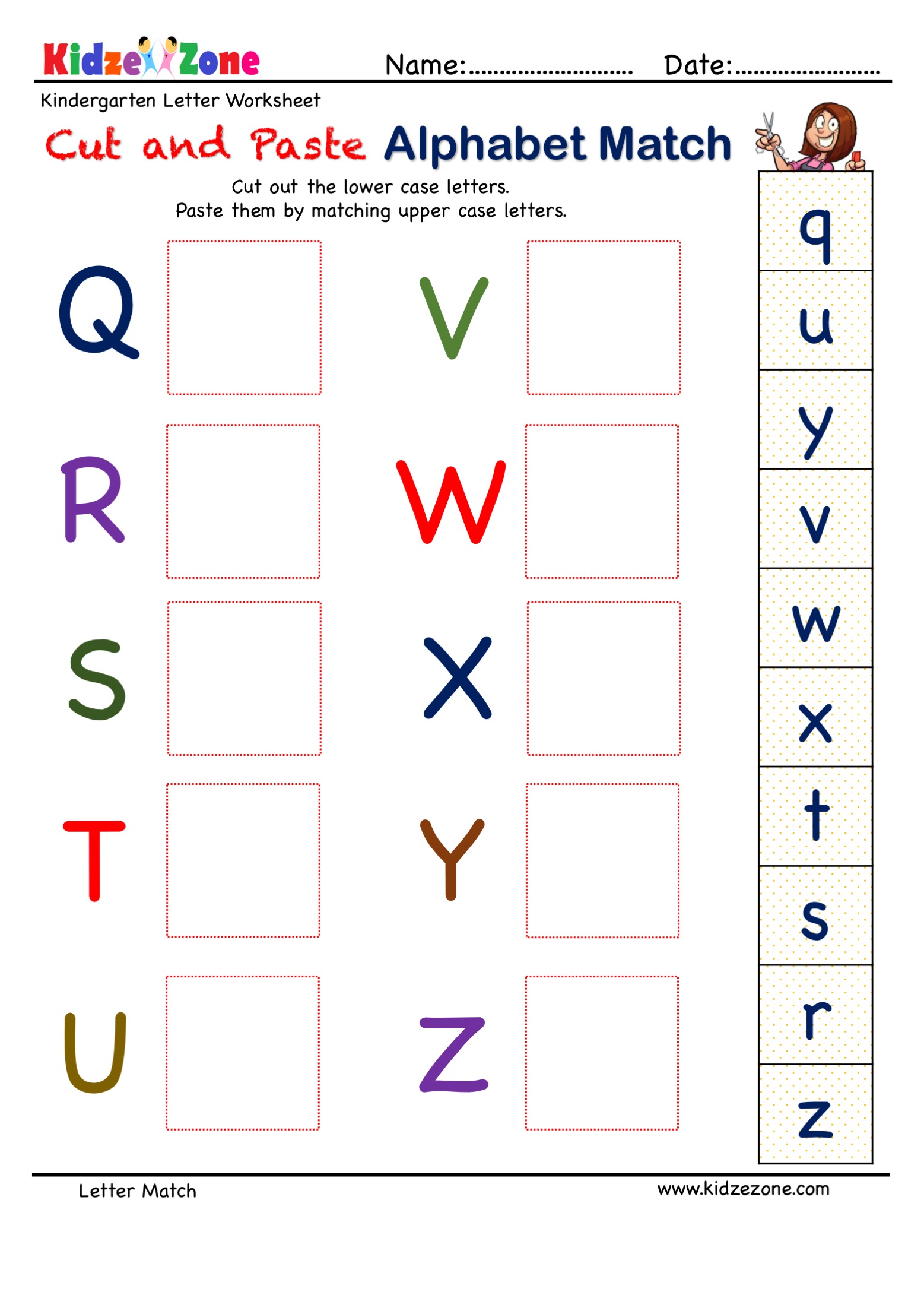 preschool letter matching cut and paste activity worksheet