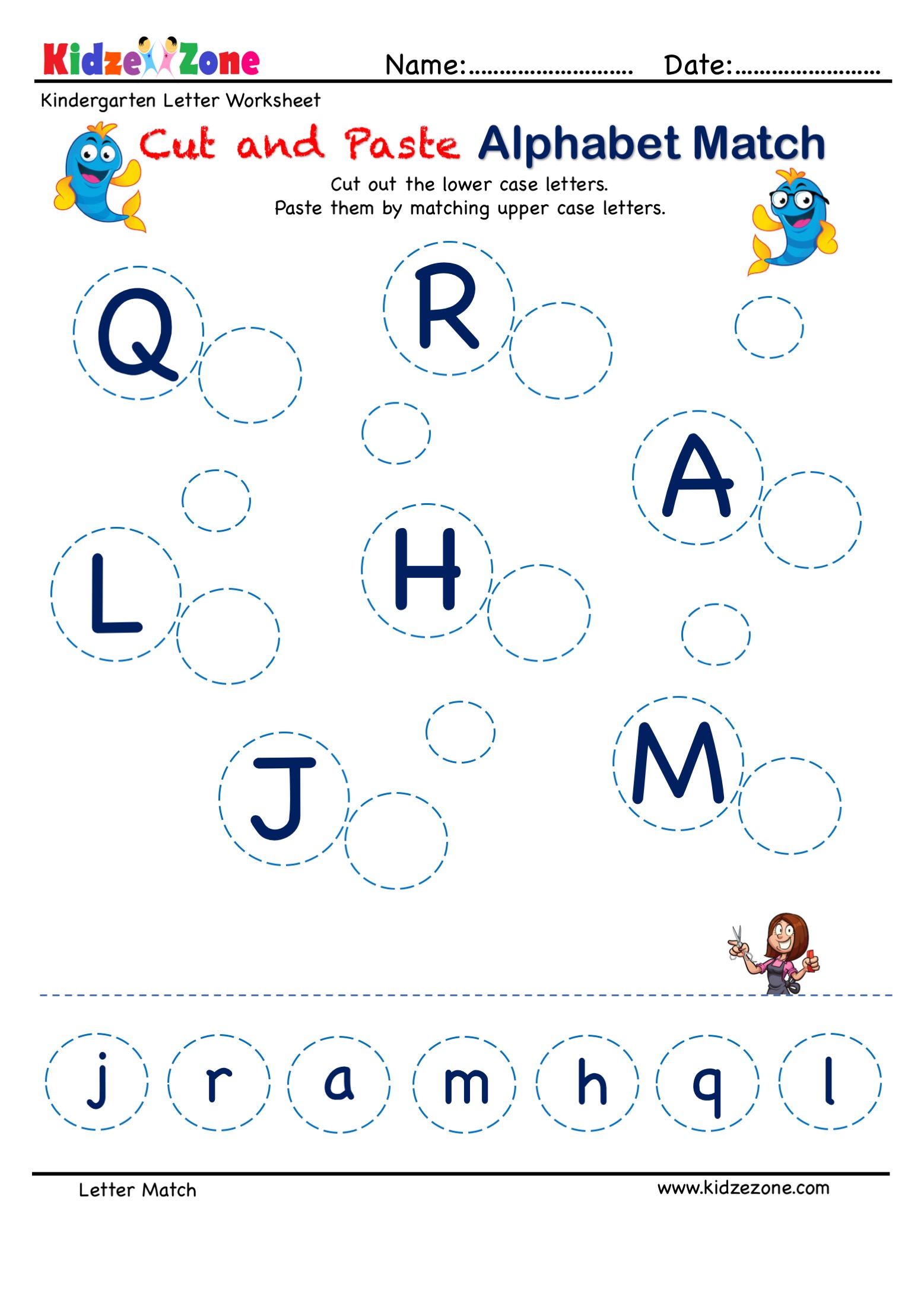 preschool letter matching cut and paste worksheet 2