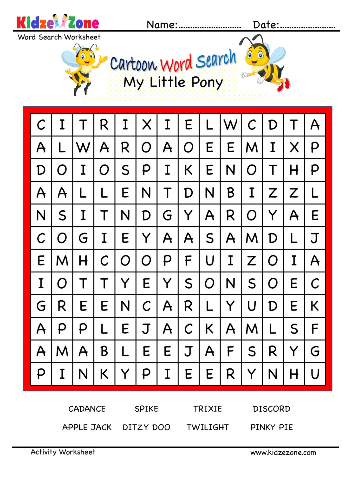 Word Search My Little Pony