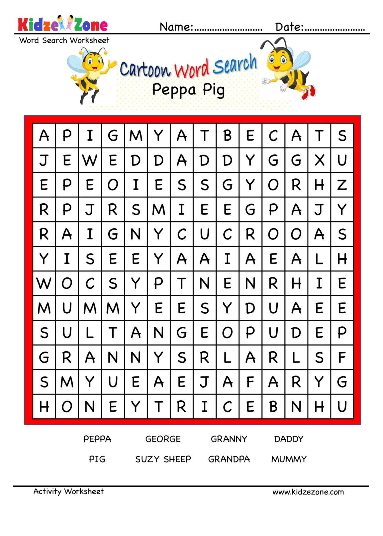 Peppa Pig Word Search Puzzle - KidzeZone