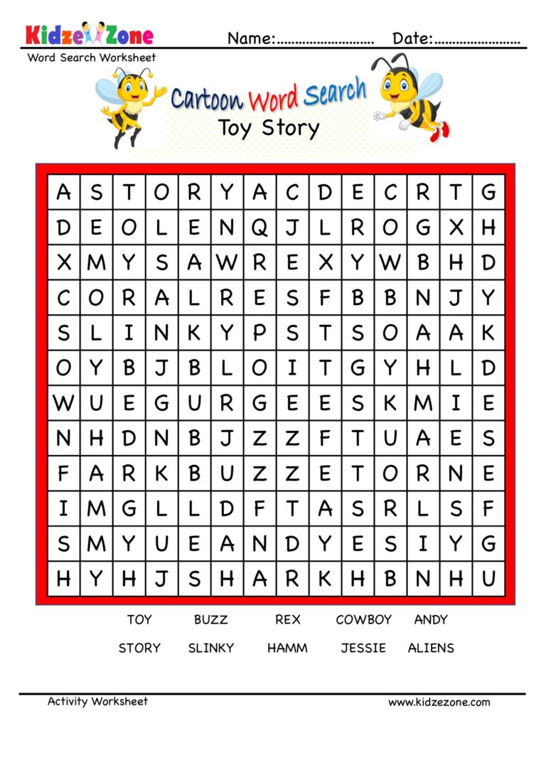 toy story cartoon word search worksheet kidzezone