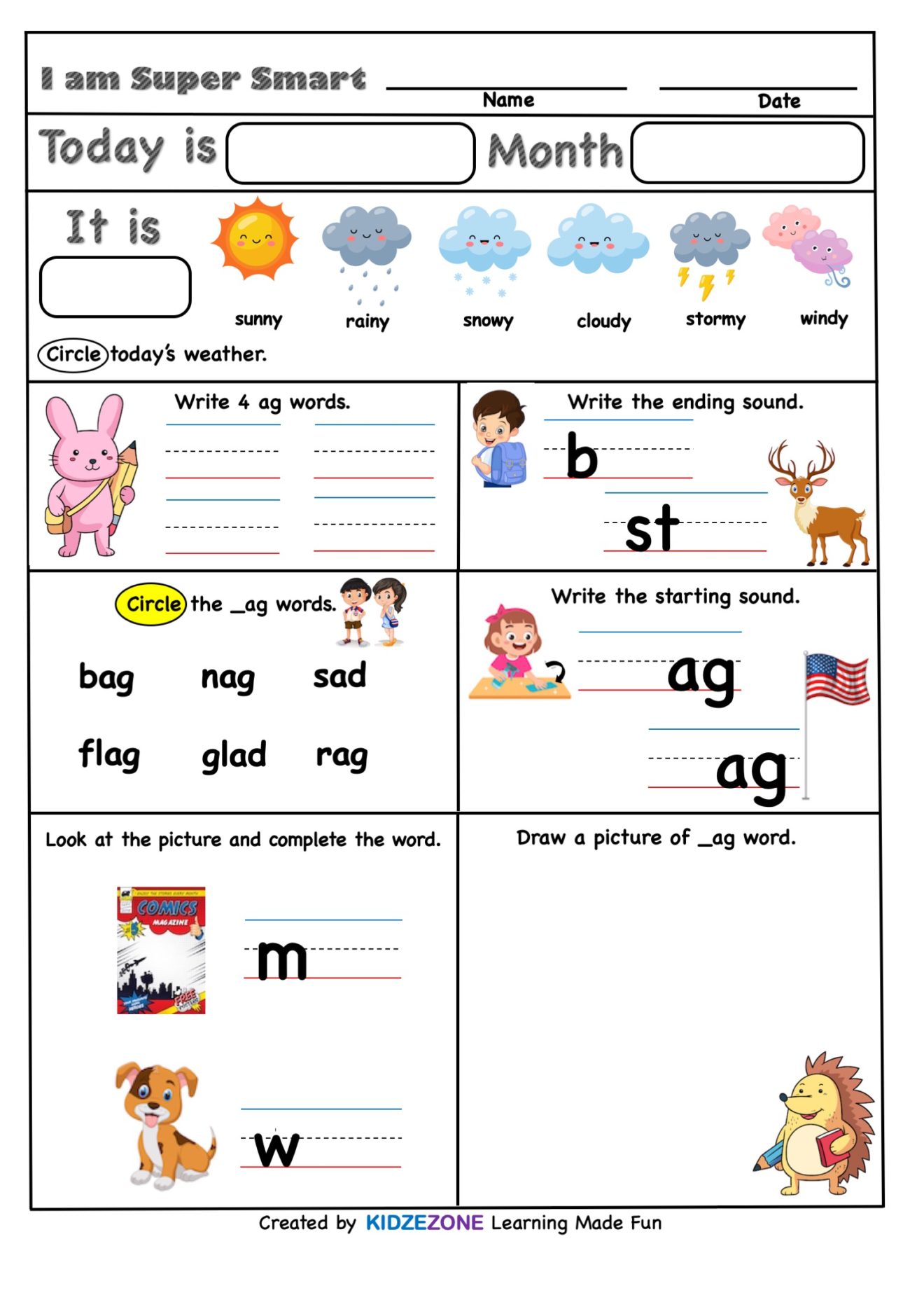 ag word family - Super Sheet Kindergarten worksheet