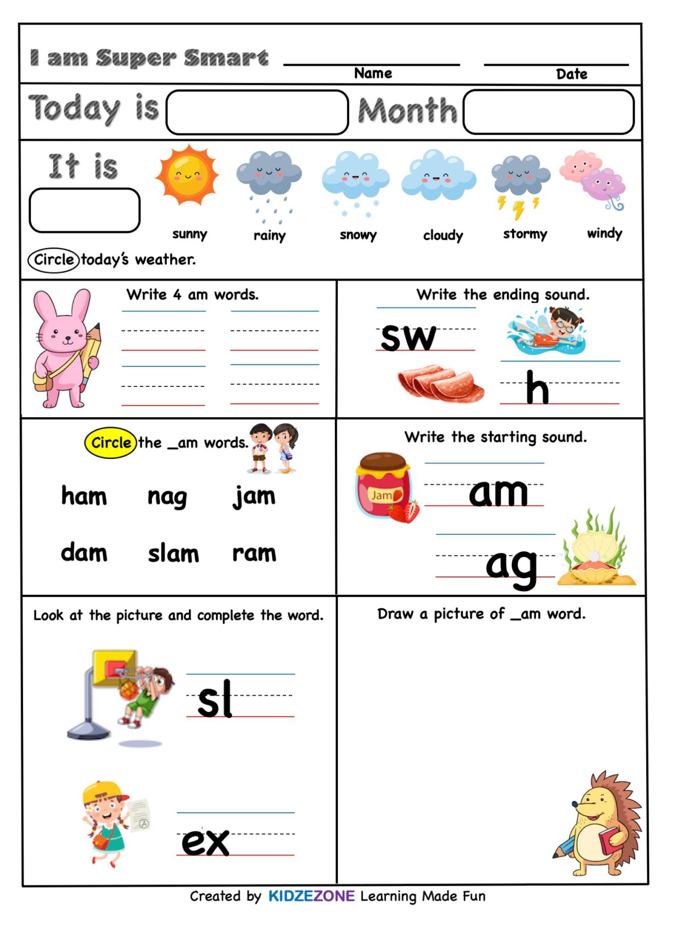 am word family - Super Sheet Kindergarten worksheet