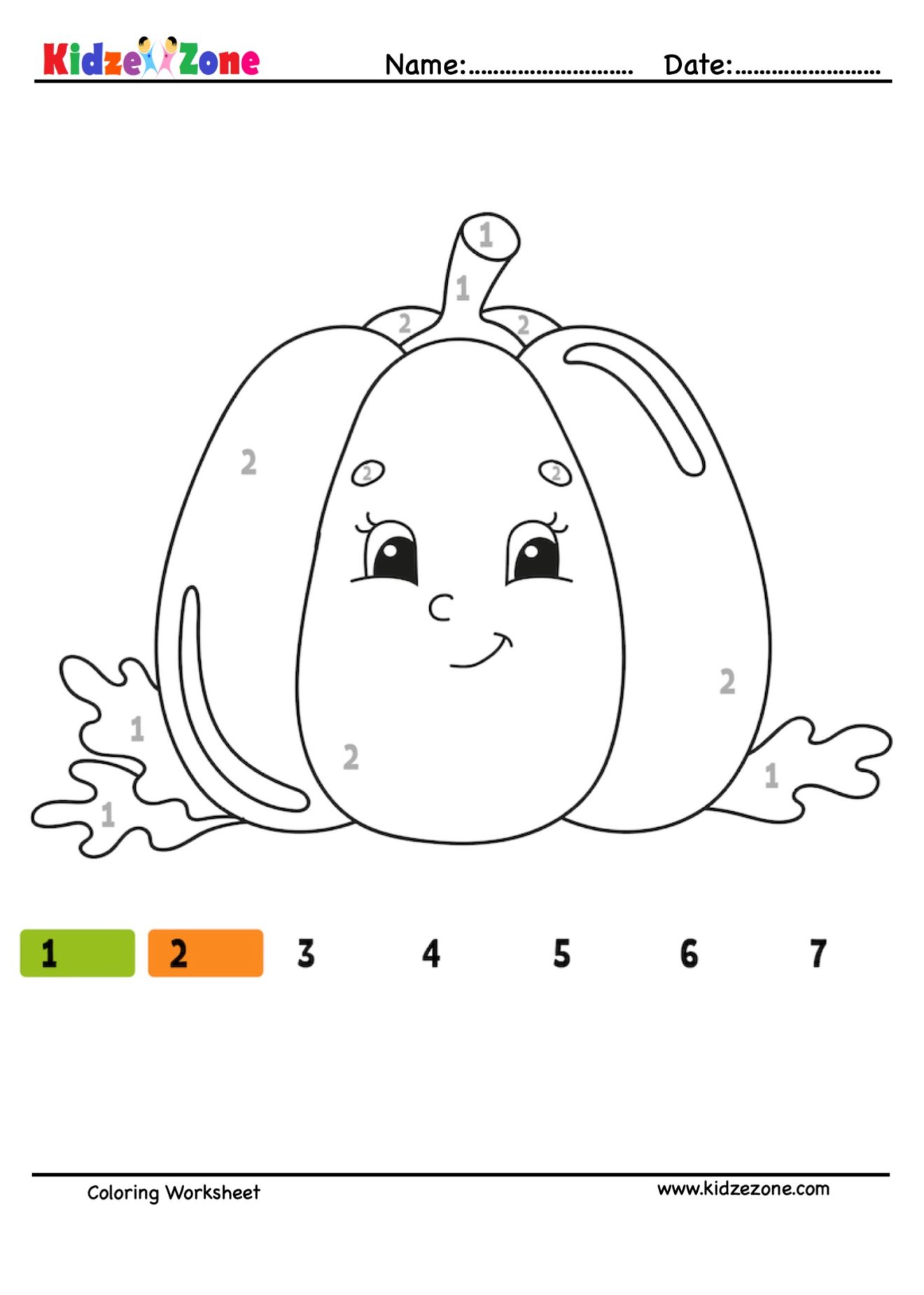 Pumpkin Number Coloring Fun Worksheet KidzeZone