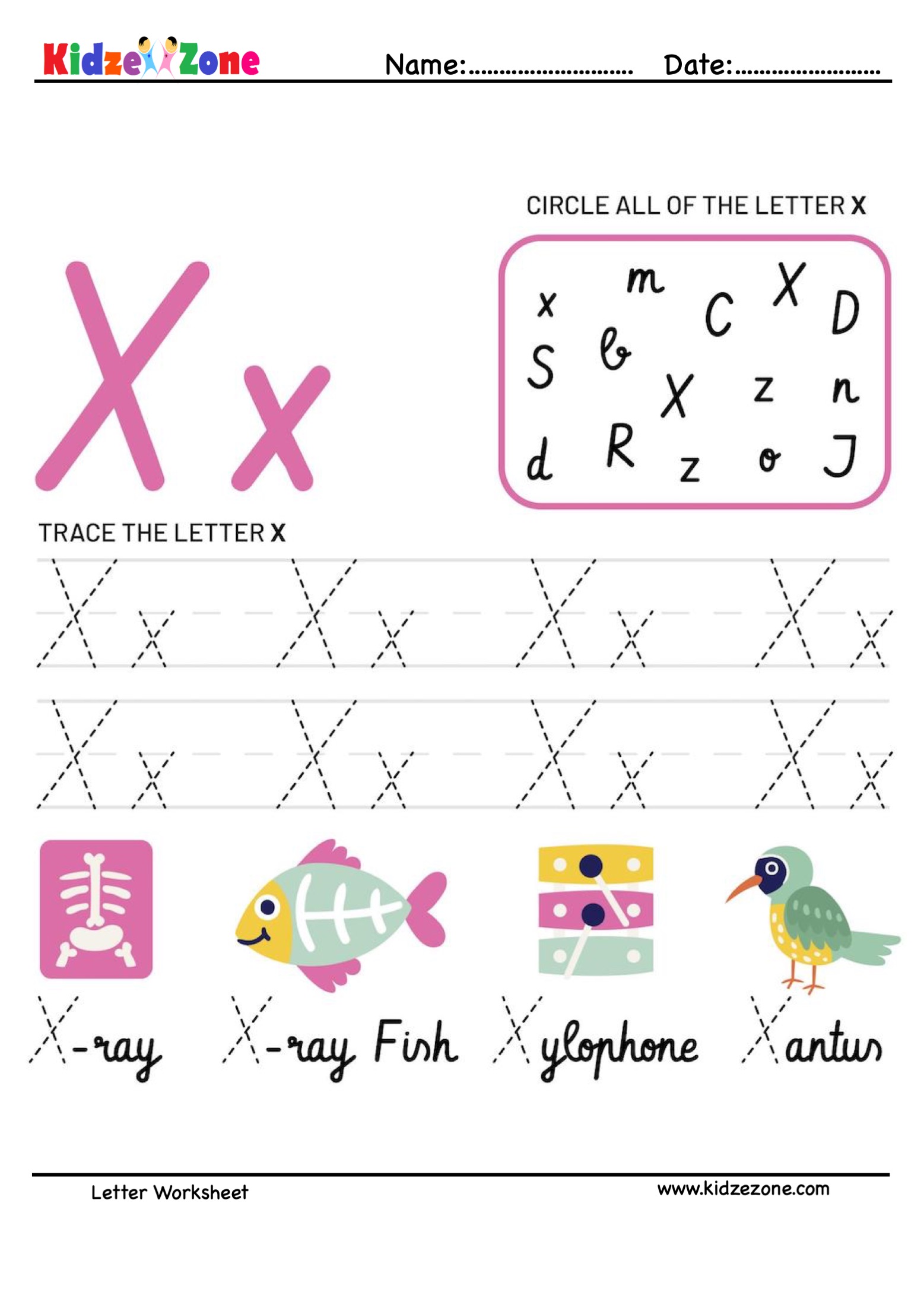 Kindergarten Letter X Reading Writing And Activity Worksheets