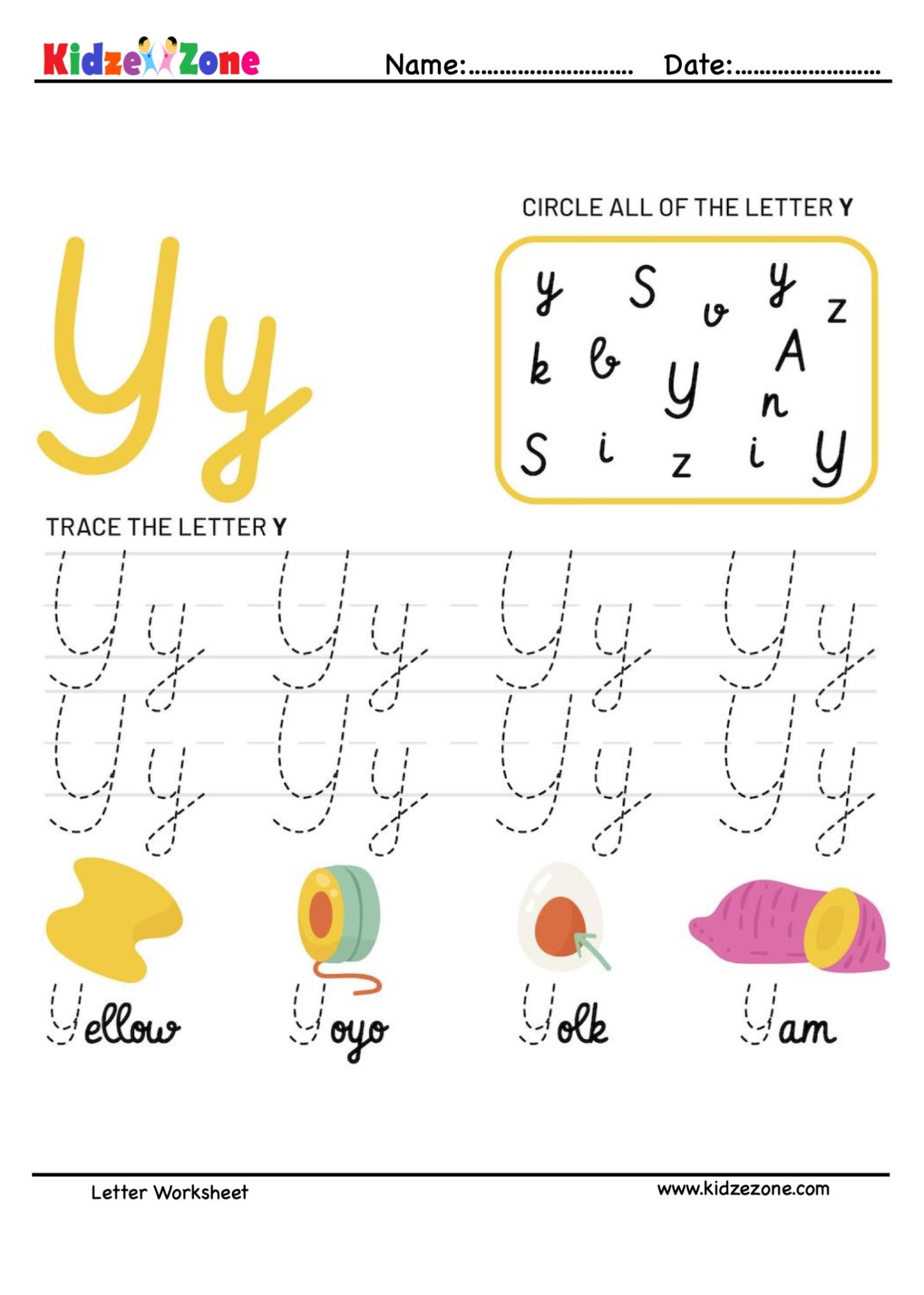 Letter Y Tracing And Fun Worksheet KidzeZone