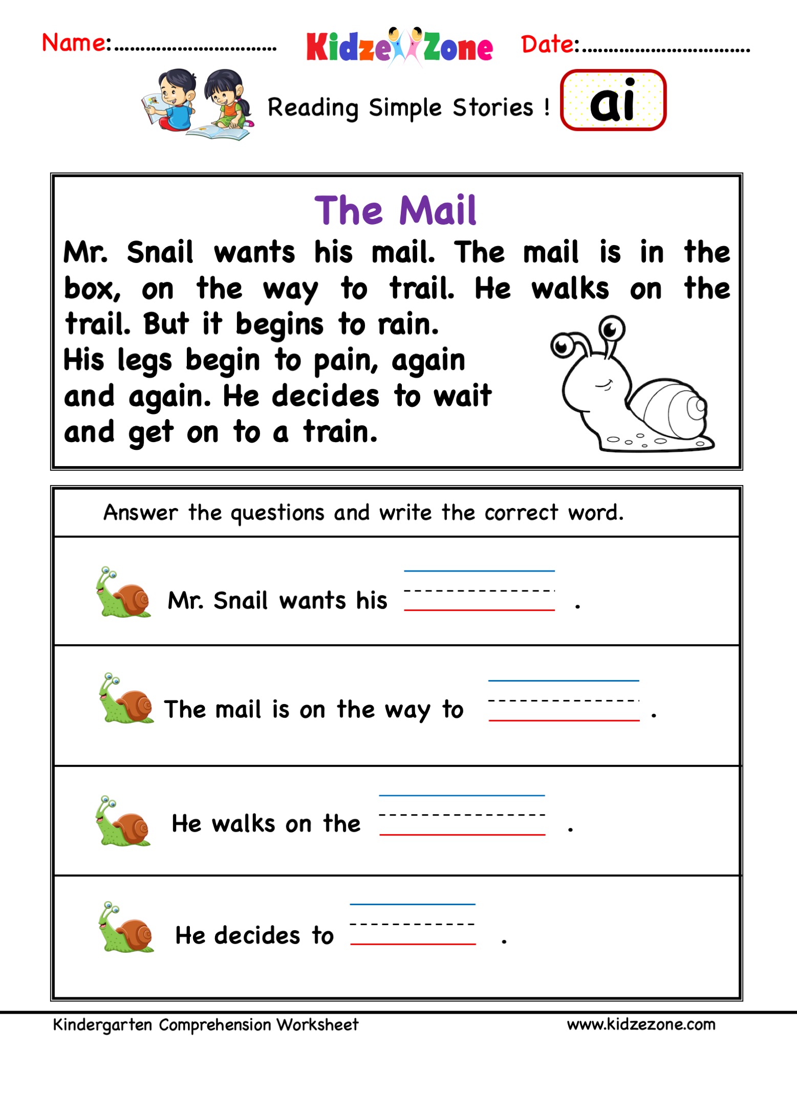 Kindergarten comprehension worksheets for all word families