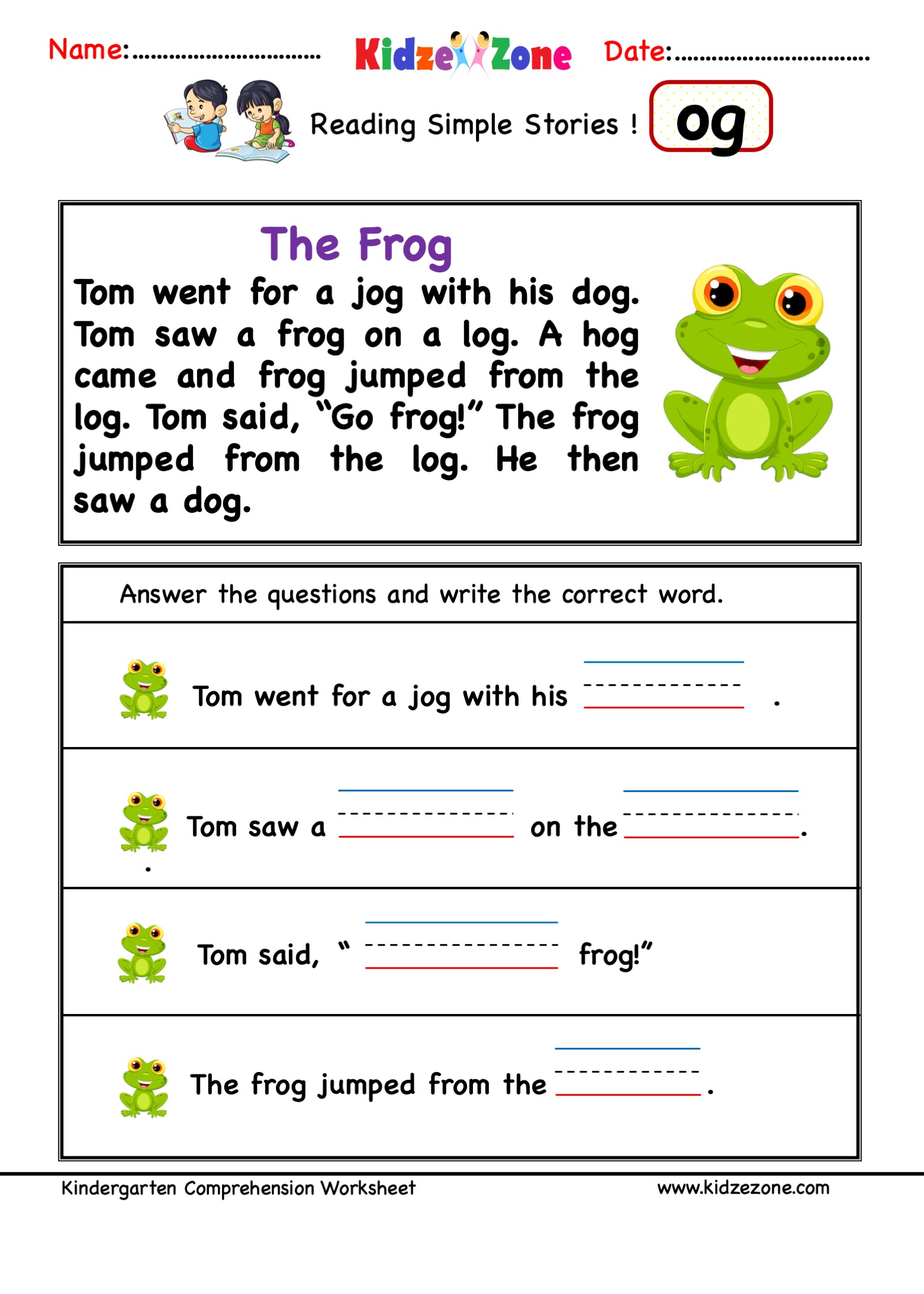 og word family comprehension worksheet kidzezone