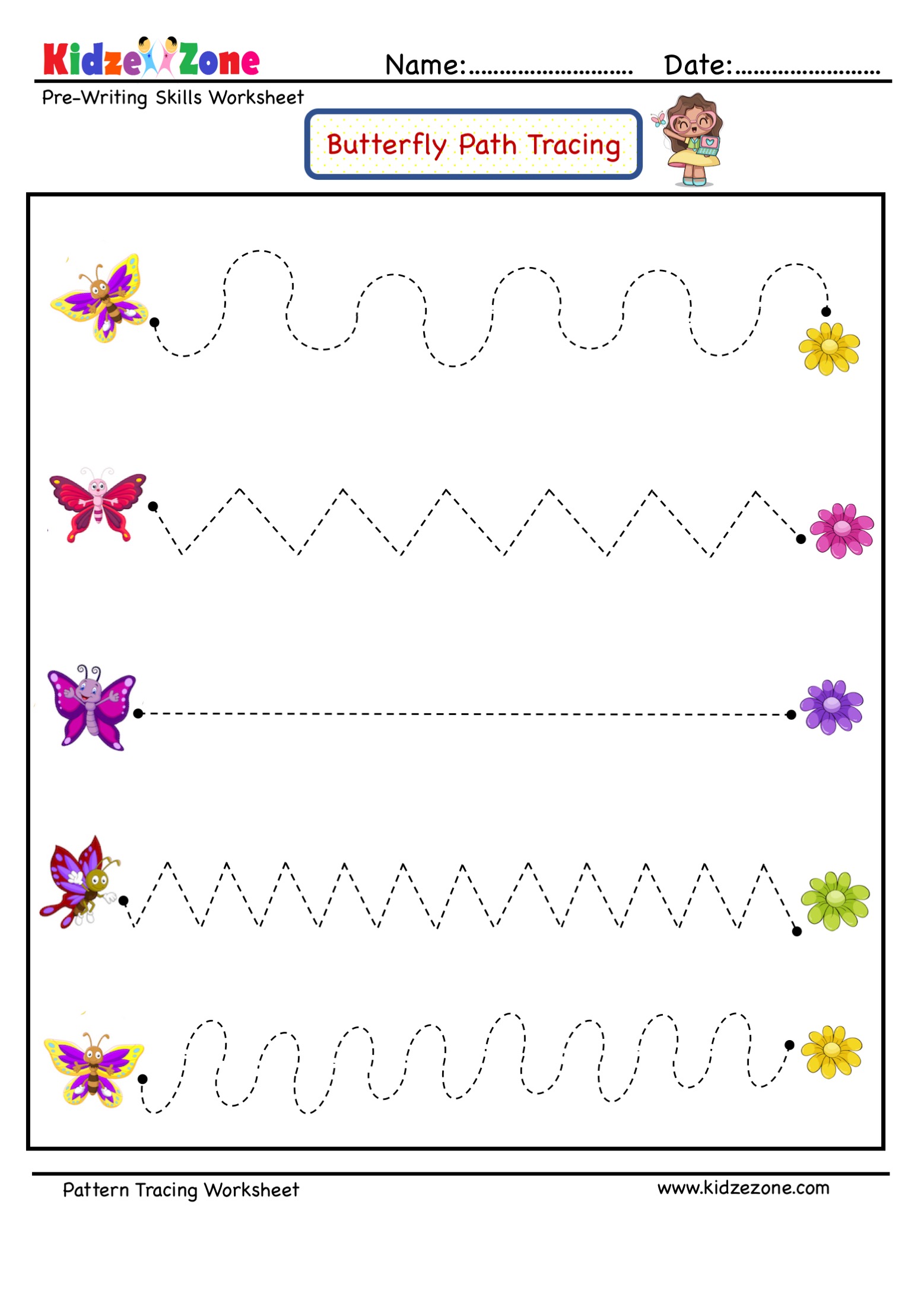 PreK Pattern Tracing Worksheets KidzeZone