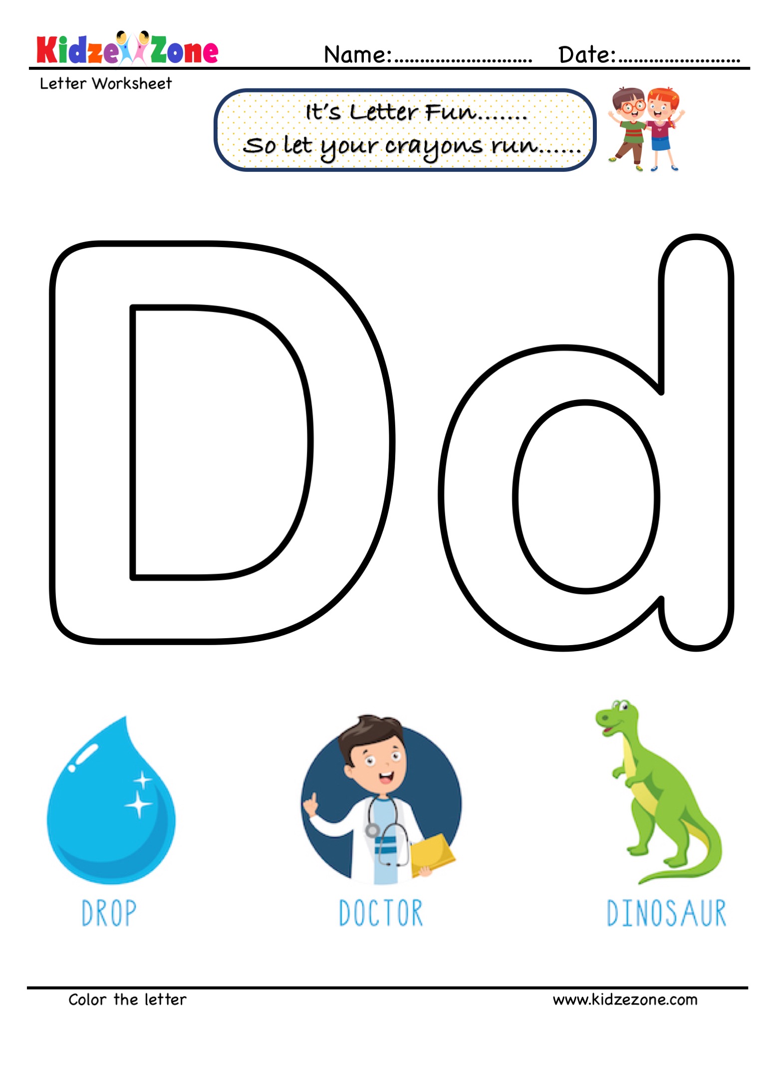 letter d coloring worksheet kidzezone